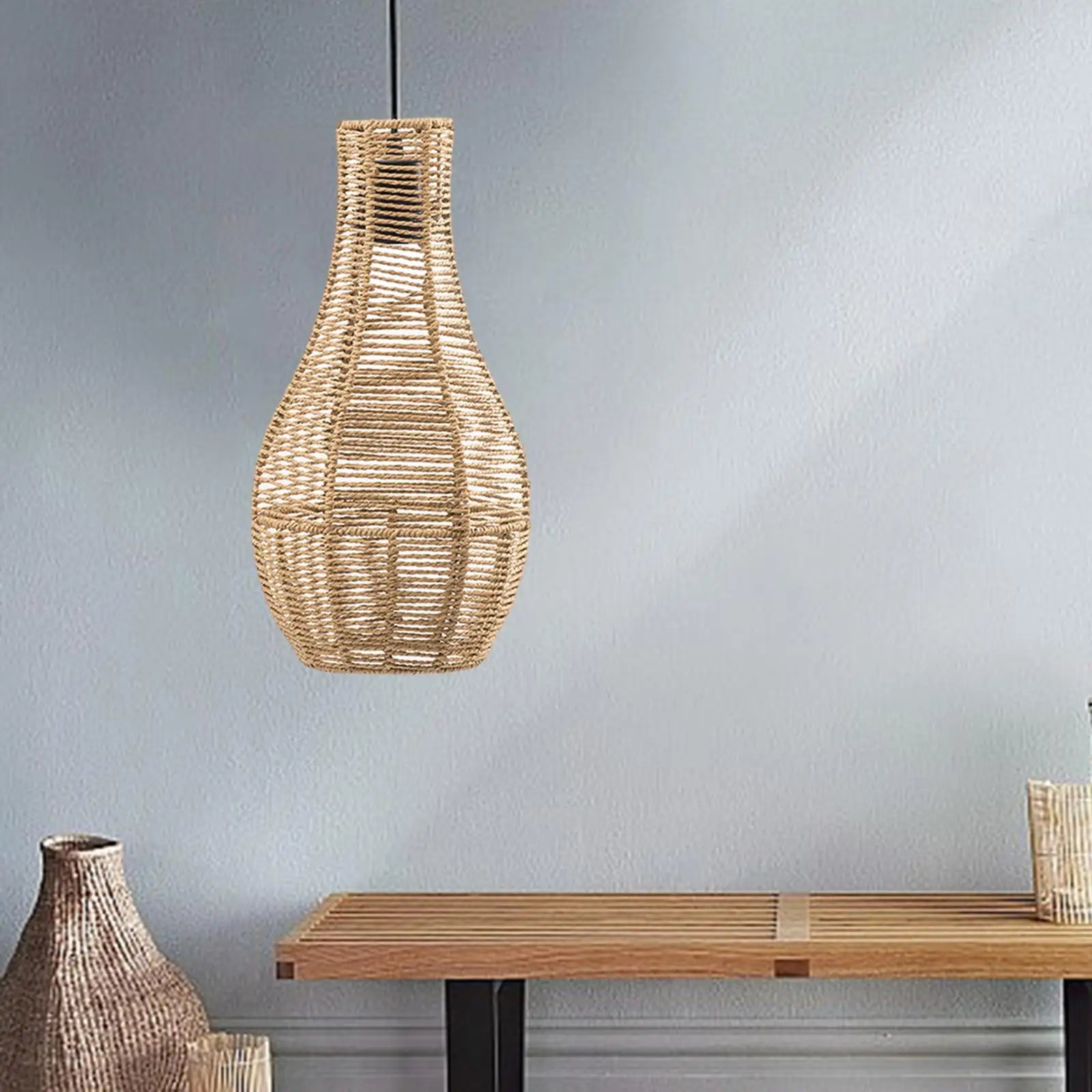 Paper Rope Lampshade Boho Rustic Pendant Lamp Shade Woven Kitchen Zpaxo