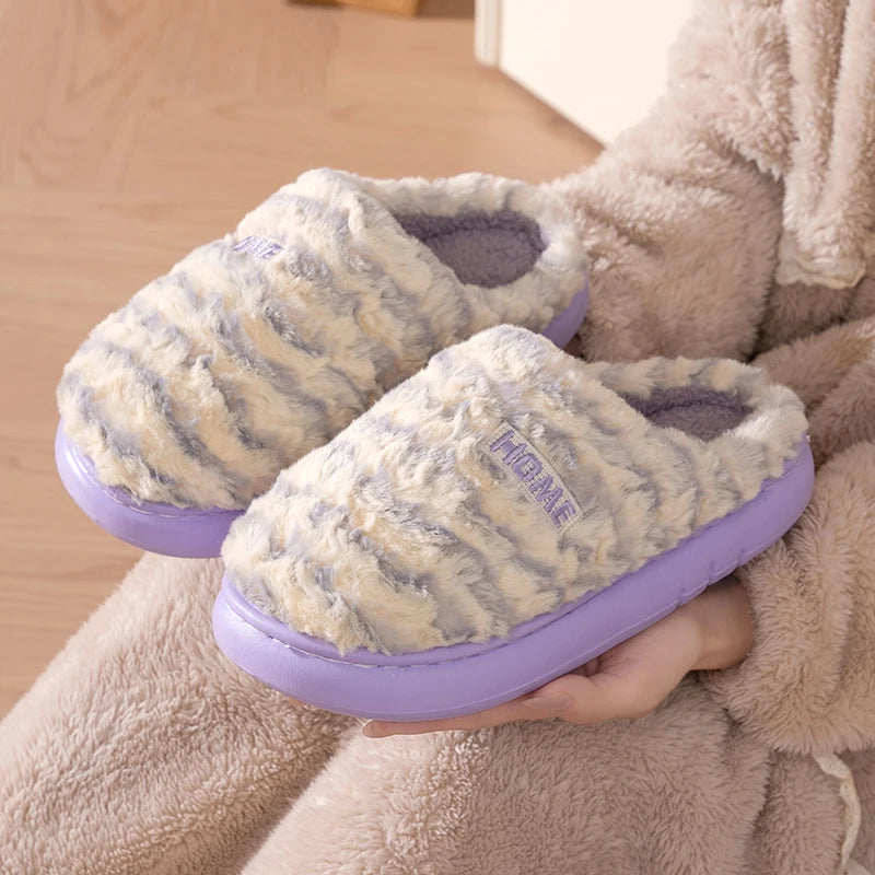 Women's Winter Fur Slippers Indoor Fluffy Couple Bedroom Flat Slides Zpaxo purple 36-37