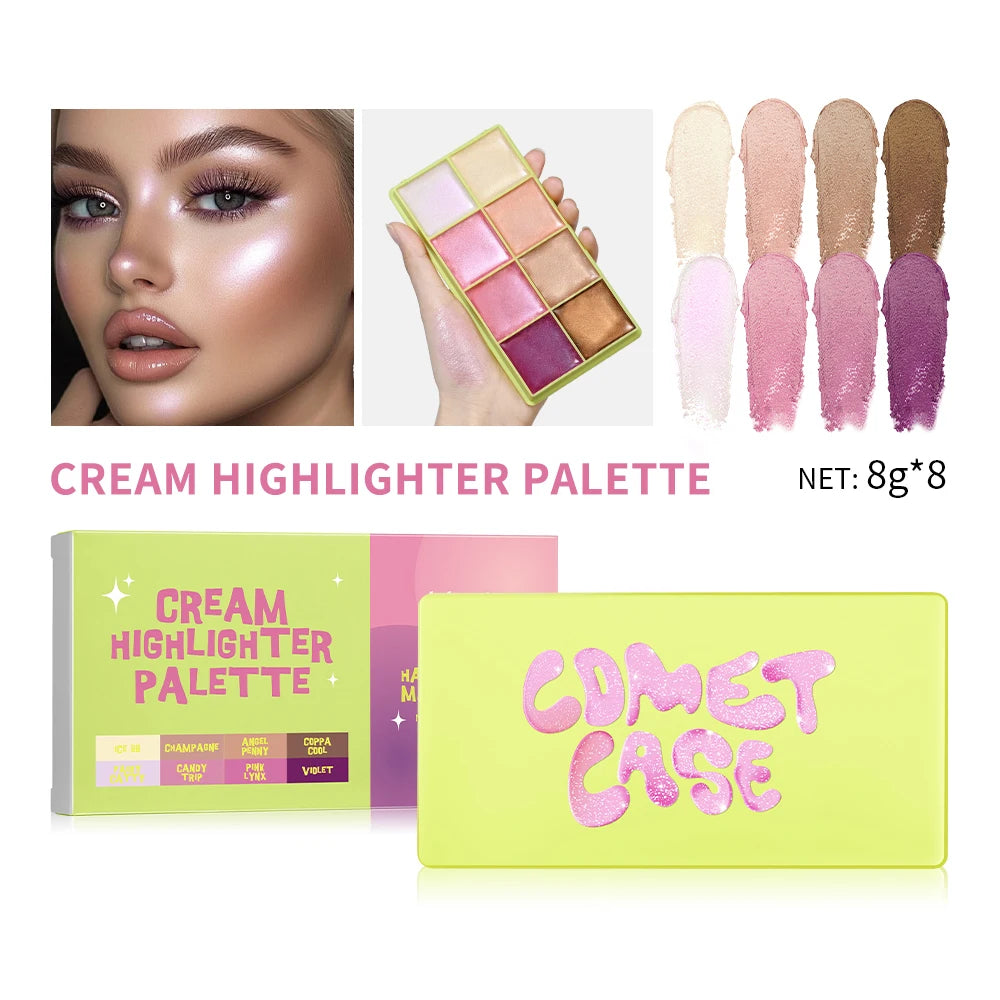 8-Color Cream Highlighter Palette – Bronzer, Blush & Glow Makeup Cream Highlighter Palette Zpaxo 1box 8colors