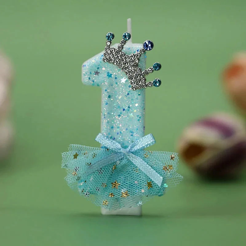 Cake Candles Blue Crown Dress Birthday Number Children's Theme Party