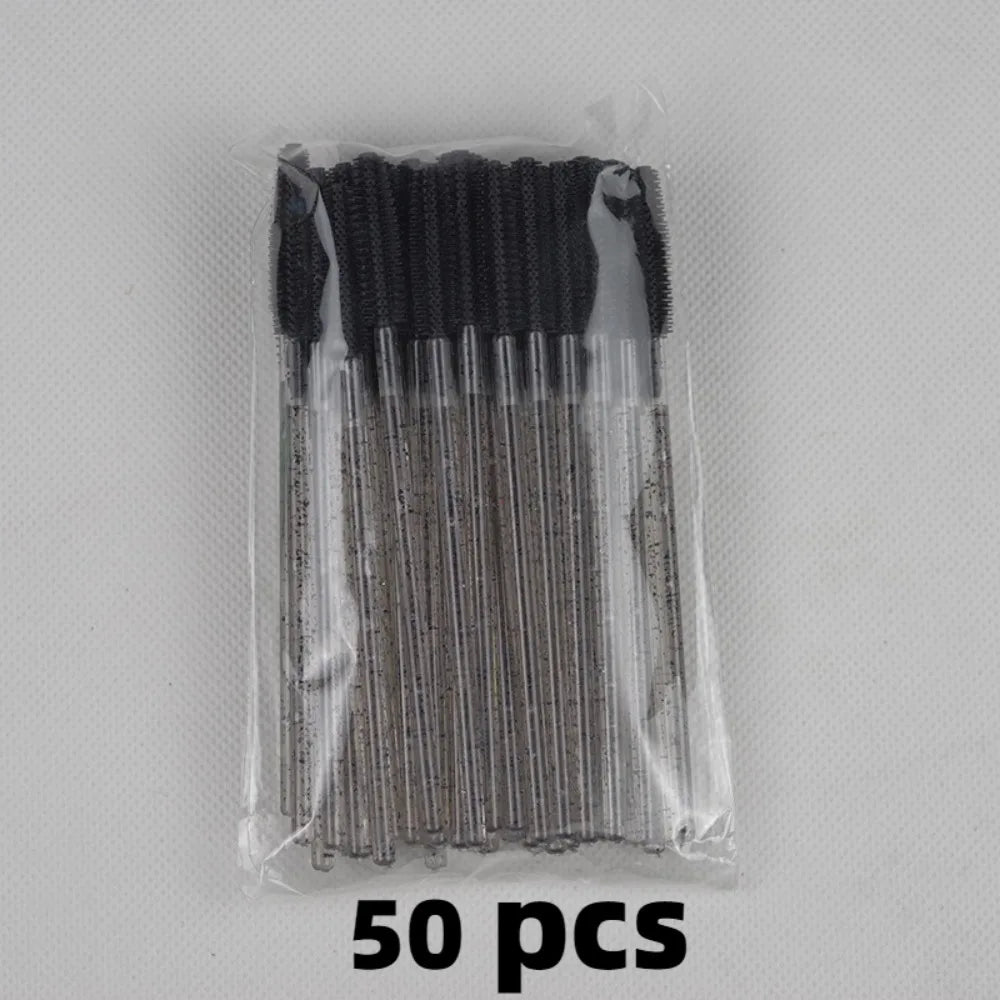 50pcs Crystal Silicone Eyelash Brush Lash Makeup Brushes Eyebrow Comb Eyelashes Extension Spoolie Microbrush Cosmetics Tool Zpaxo black