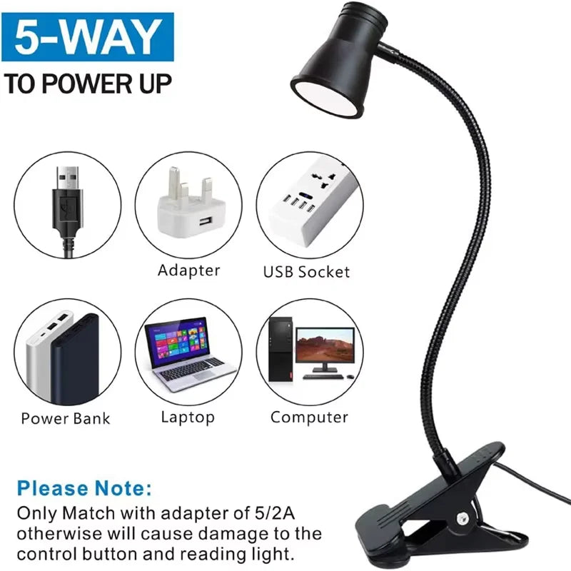 POCKETMAN Dimmable LED Clip Desk Lamp – 3 Colors, USB