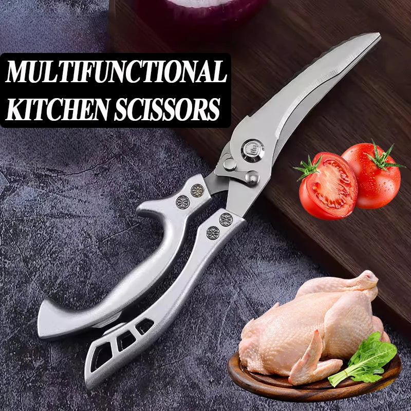 Stainless Steel Kitchen Scissors Chicken Bone Barbecue Scissors Ultra Sharp Utility Scissors Food Meat Fish Vegetables Cutter Zpaxo