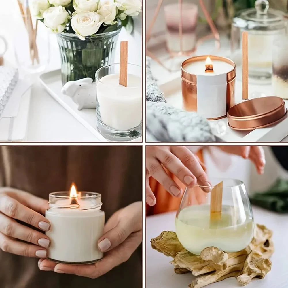 30pcs Candle Wooden Wick 30pcs Metal Bases 40pcs Glue Dot For Candle Making kit Smokeless DIY Handmade Craft Tools Zpaxo
