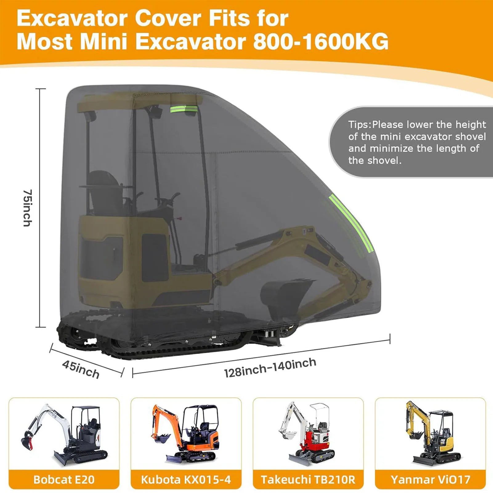 Mini Excavator Cover Fit Bobcat E20 1760-3530lbs Water Proof 210D