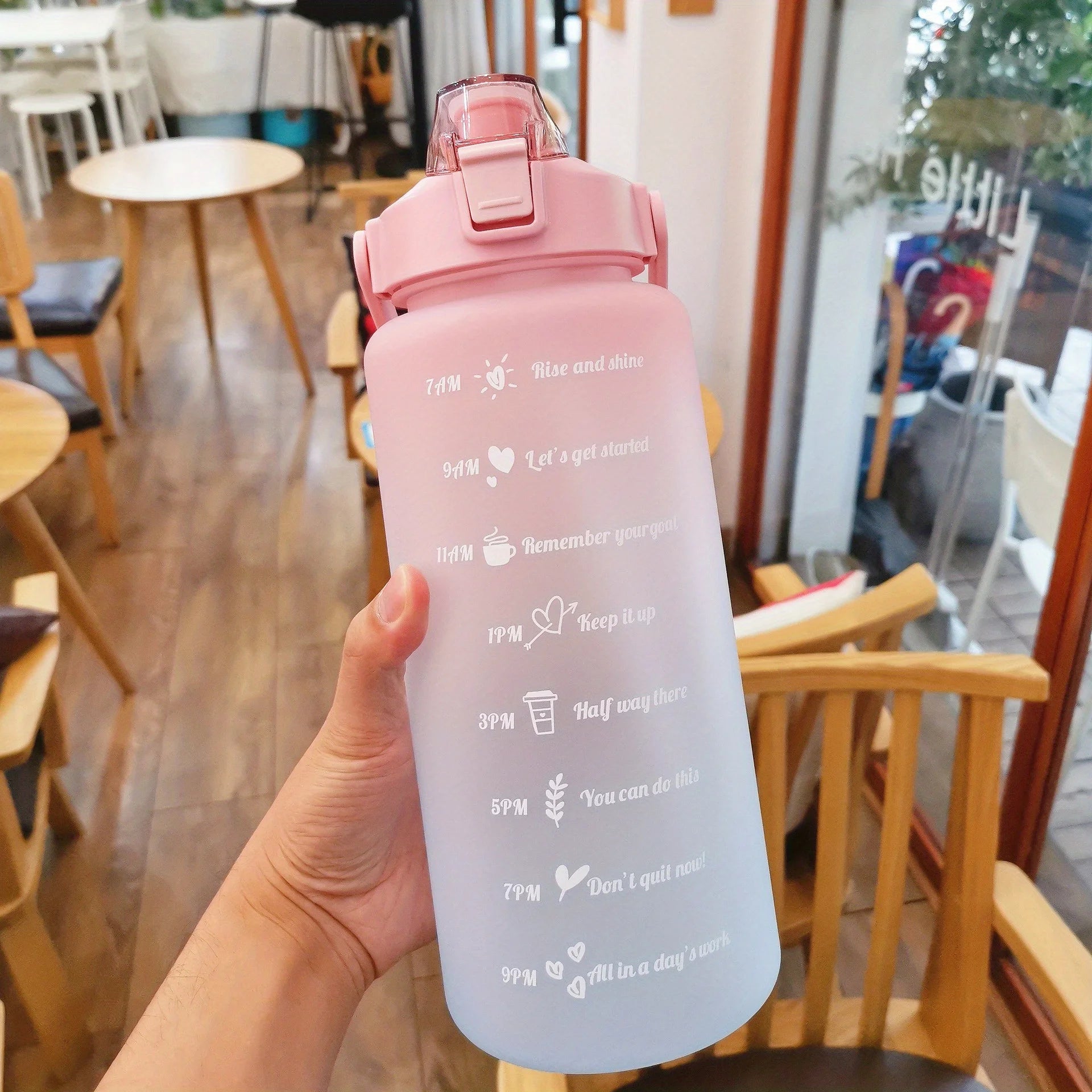 2l/900ml Water Bottle Liter Stay Hydrated Motivated Leakproof Plastic Sport Bottle Reminder Times Sports Outdoor Fitness Office Zpaxo pink blue 2.0L