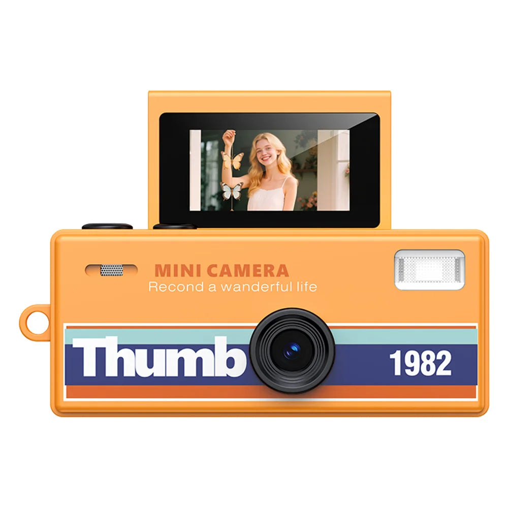 Palm-Sized Mini Digital Camera 180° Flip Selfie Screen with Flashlight Multiple Filters Keychain Portable Digital Camera LK030 Zpaxo Orange Camera Add 8G