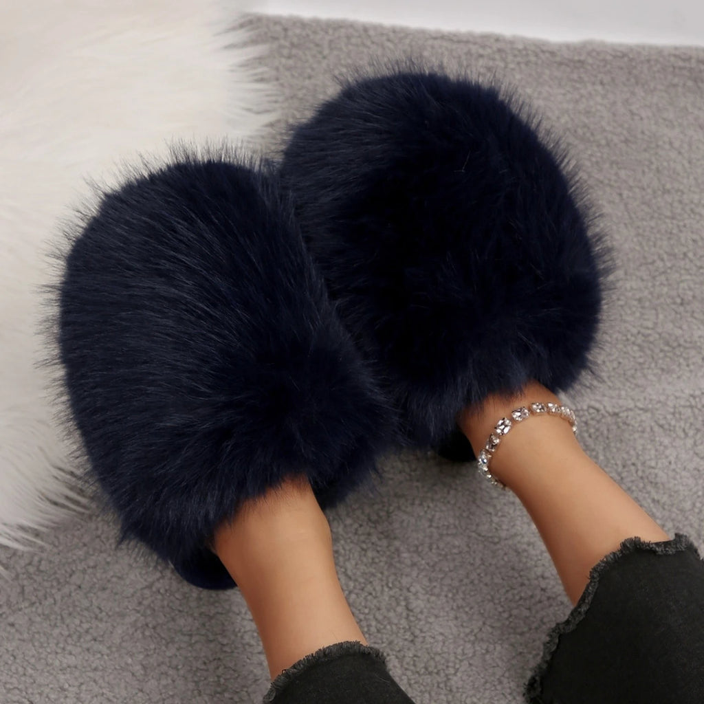 Women Slippers 2025 Fashion Fur Fluffy Cute Plush Luxury Shoes Zpaxo