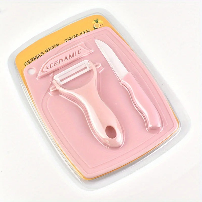 3PCS hree Piece Kitchen Multi-functional Melon And Fruit Knife Ceramic Fruit Knife Set T Peeler Vegetable Cutting Board Zpaxo