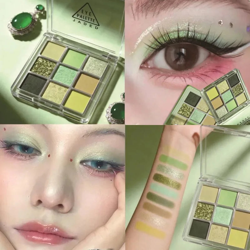 9 Mint Green Eyeshadow Palette Long Lasting Pearlescent Shimmer Matte