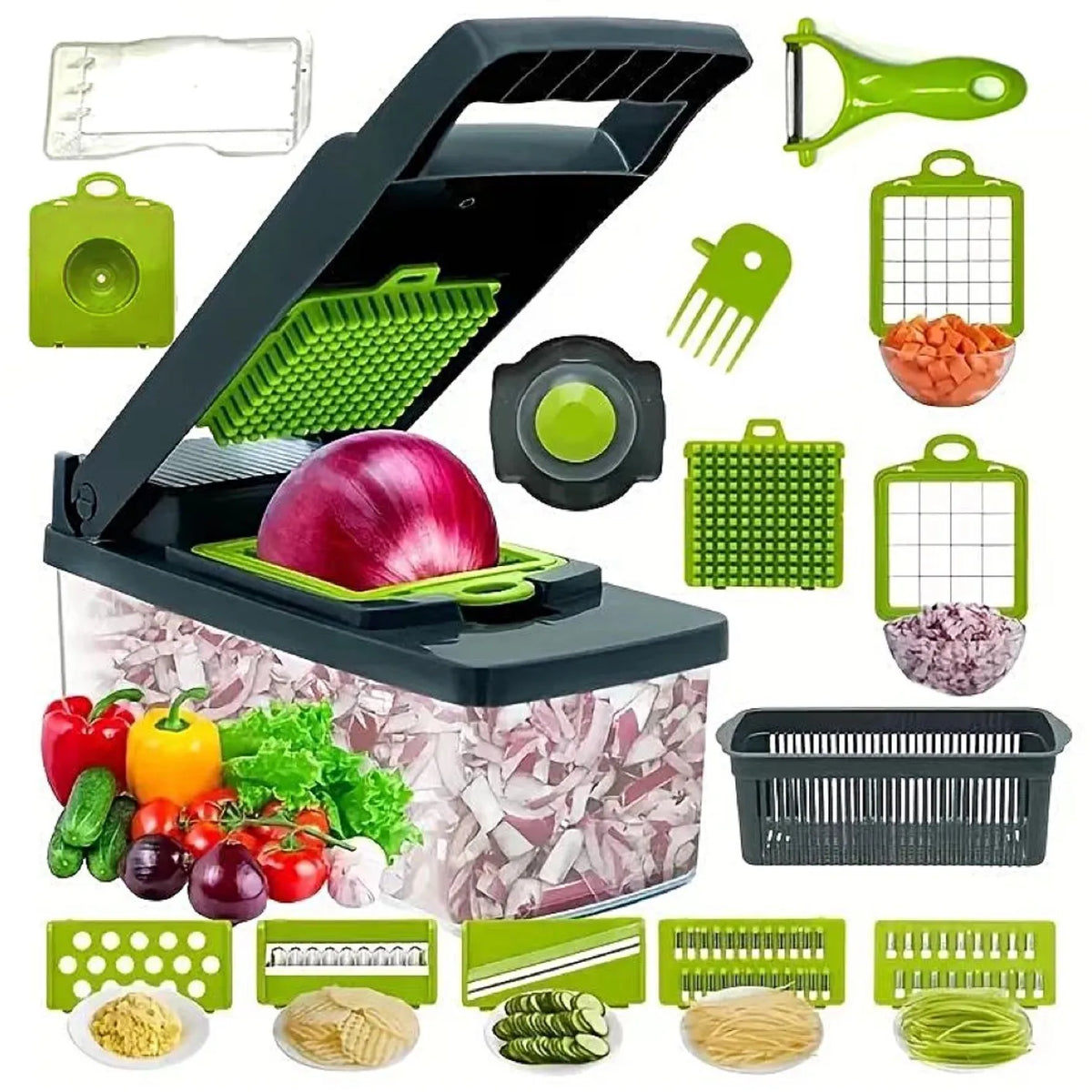 Multifunctional Vegetable Chopper Grate Food Handle Slicer Dicer Cut Zpaxo 16pcs