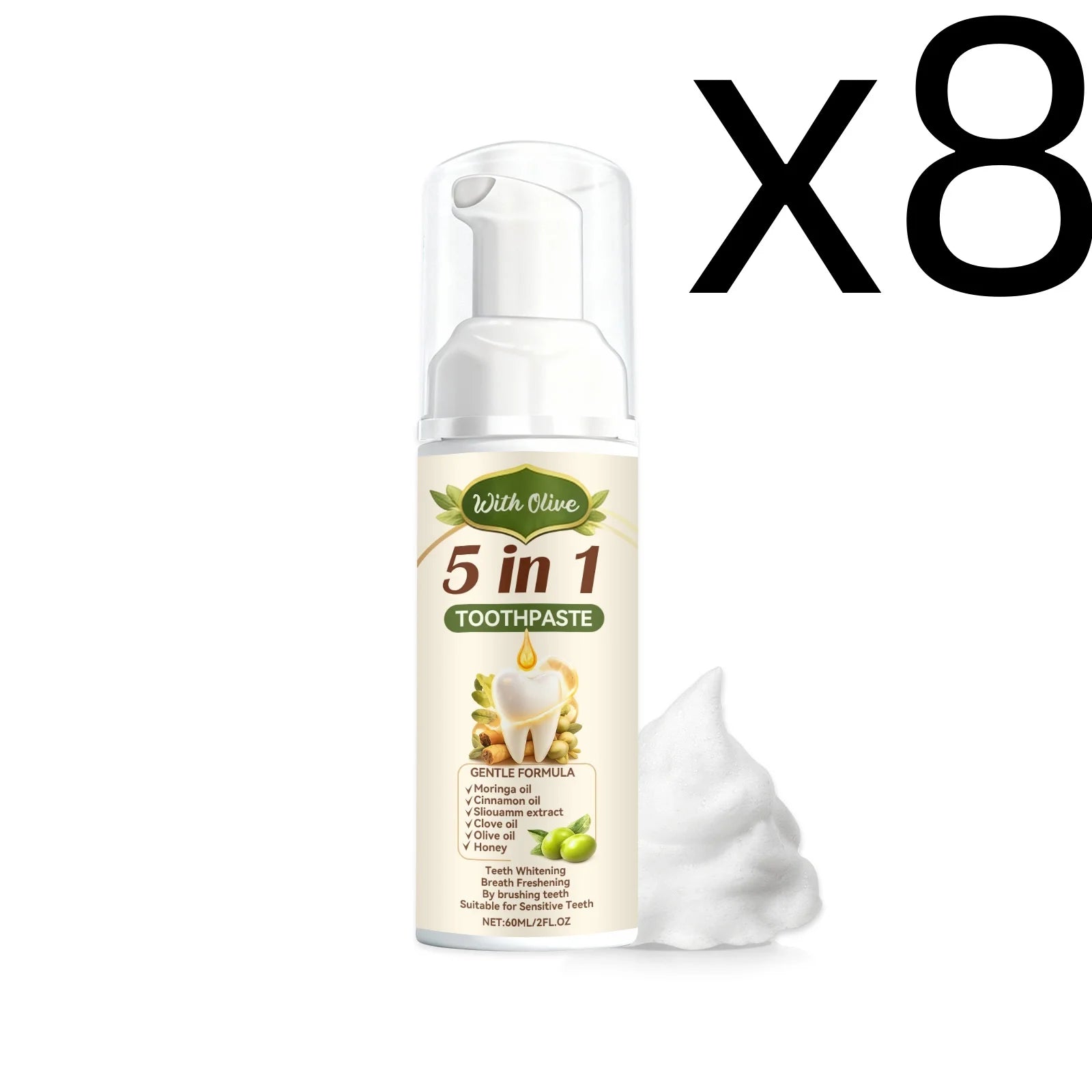 Olive Teeth Clean Toothpaste Mild Foaming Deep Cleaning Offer Oral Health Environment Keep Freshness Breath Portable Toothpaste Zpaxo 60ml X 8PCS