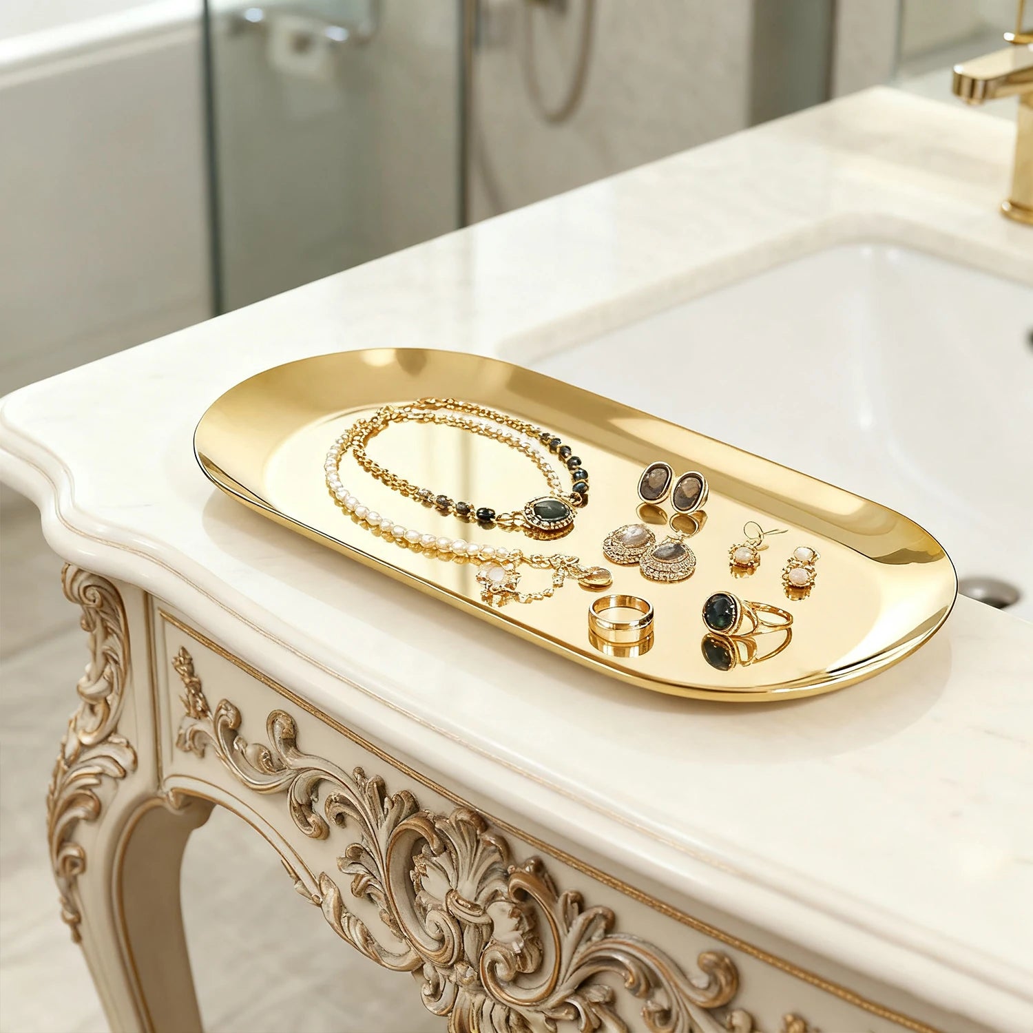 Gold Round Stainless Steel Decorative Trays – Nordic Style Set of 2