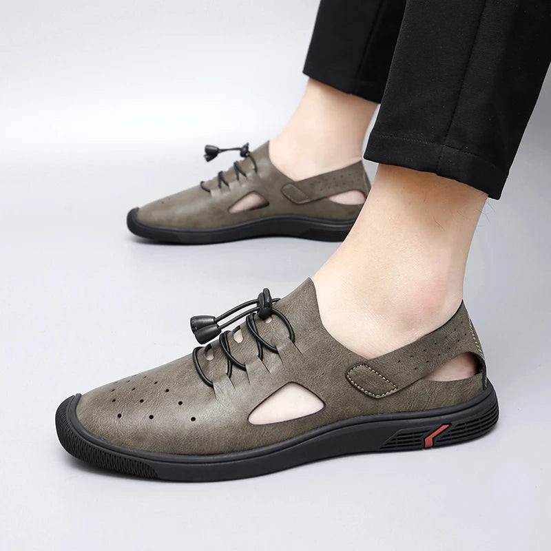 Summer Men Sandals Leather Mens Casual Shoes Outdoor Beach Roman Zpaxo