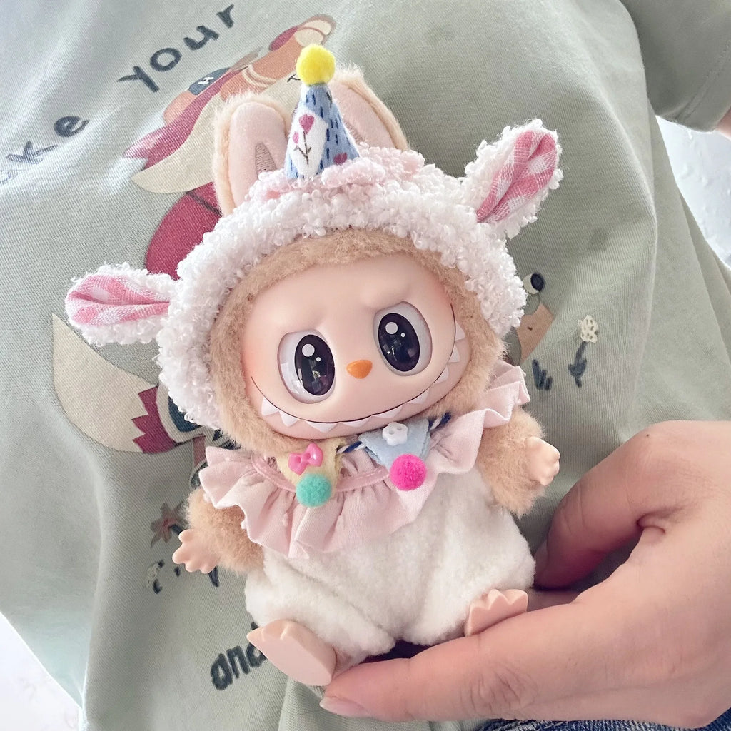 17cm Labubu Idol Dolls Sitting Party Clothing Outfit Accessories Cute Mini The Monster Camellia Dress only clothes Zpaxo
