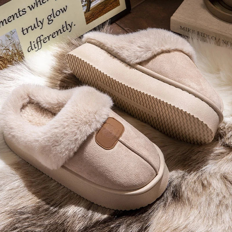 Thick Bottom Home Fluffy Slippers Women Winter Soft Sole Warm Plush