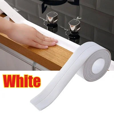 PVC Waterproof Sealing Tape Bathroom Toilet Caulk Tapes Kitchen Sink Countertop Mildew Fouling Proof Sealer Self Adhesive Strip Zpaxo white 1m 3.8cm