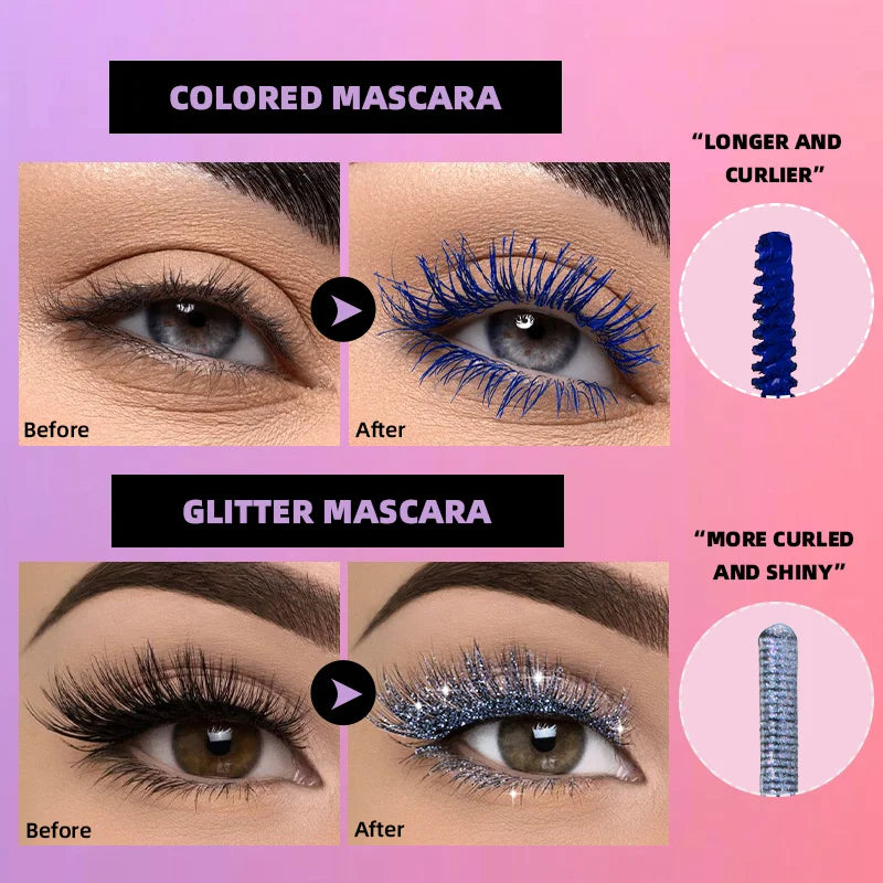 Sparkling Shattered Diamonds Color Pearlescent Matte Waterproof Dense Curled Mascara Zpaxo