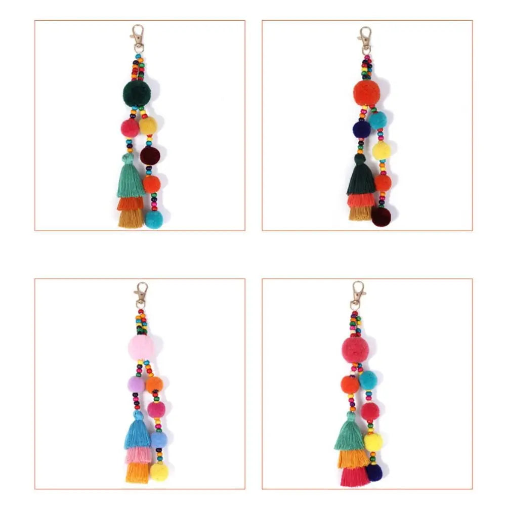 Boho Style Boho Style Hair Ball Tassel Keychain Colorful Tassel Boho Style Keychain Pom Pom Gradient Colors Boho Style Keyring Zpaxo