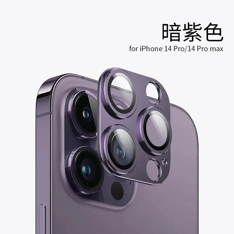 9999D Metal Tempered Glass Full Coverage Camera Lens Protector for iPhone 16 Pro Max 15 Pro 14 Plus Black Protection Accessories Zpaxo Dark Purple For iPhone 15