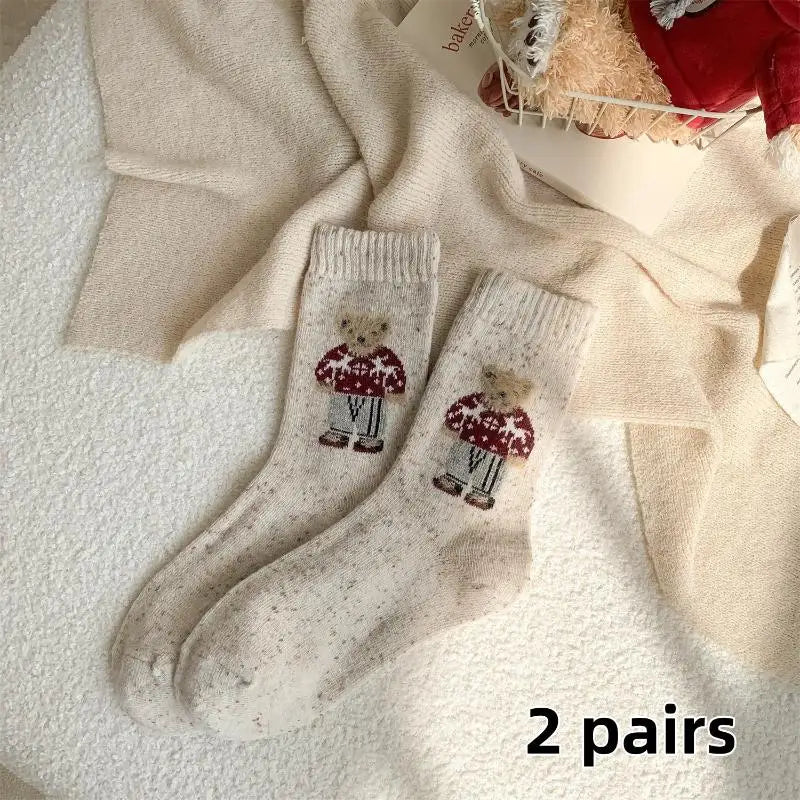 Warm Women's Socks Adorable Cartoon Bear Design Two Suitable Autumn Zpaxo A4