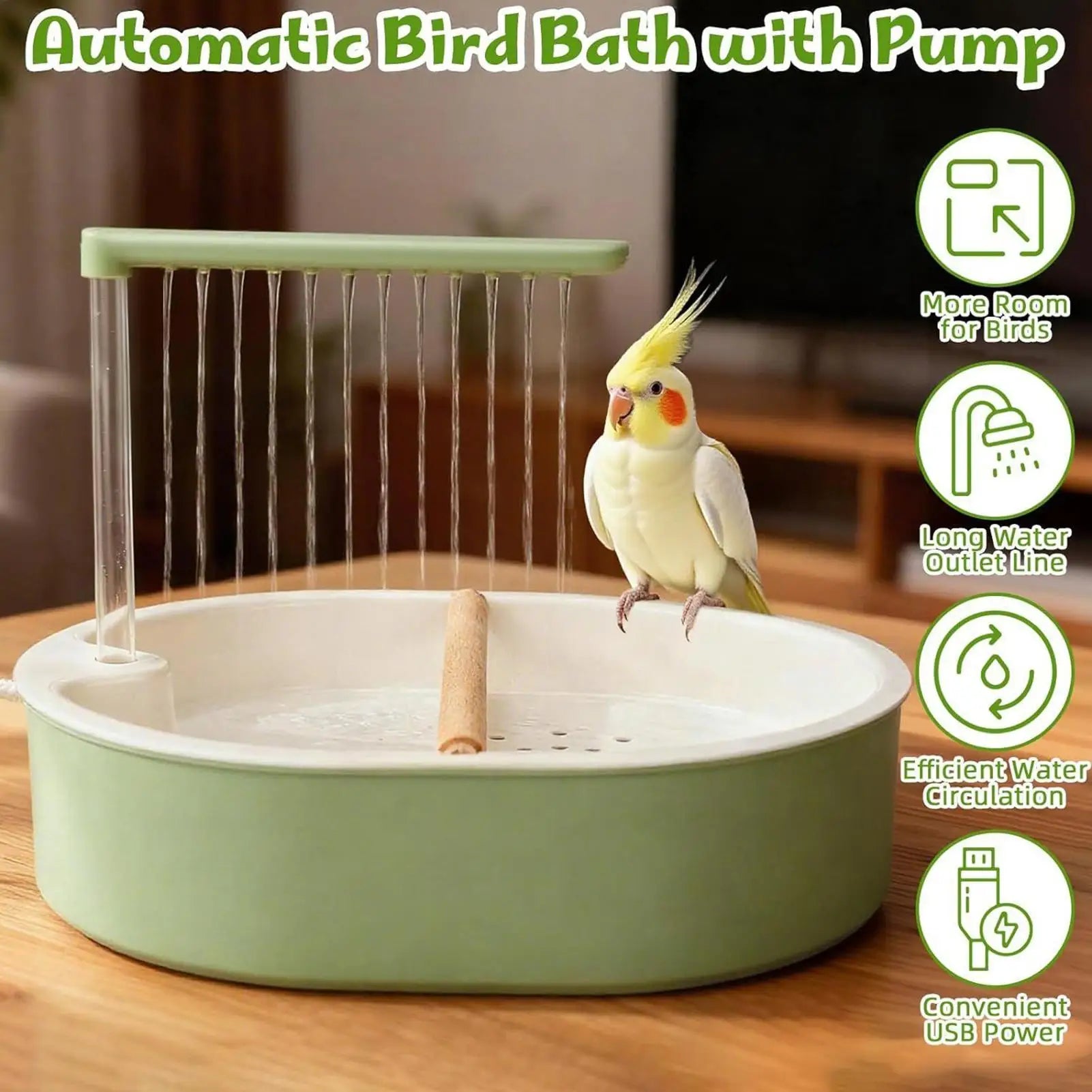 Automatic Bird Cage Bath 26 Hole Circulating Parrot Shower Cockatiel