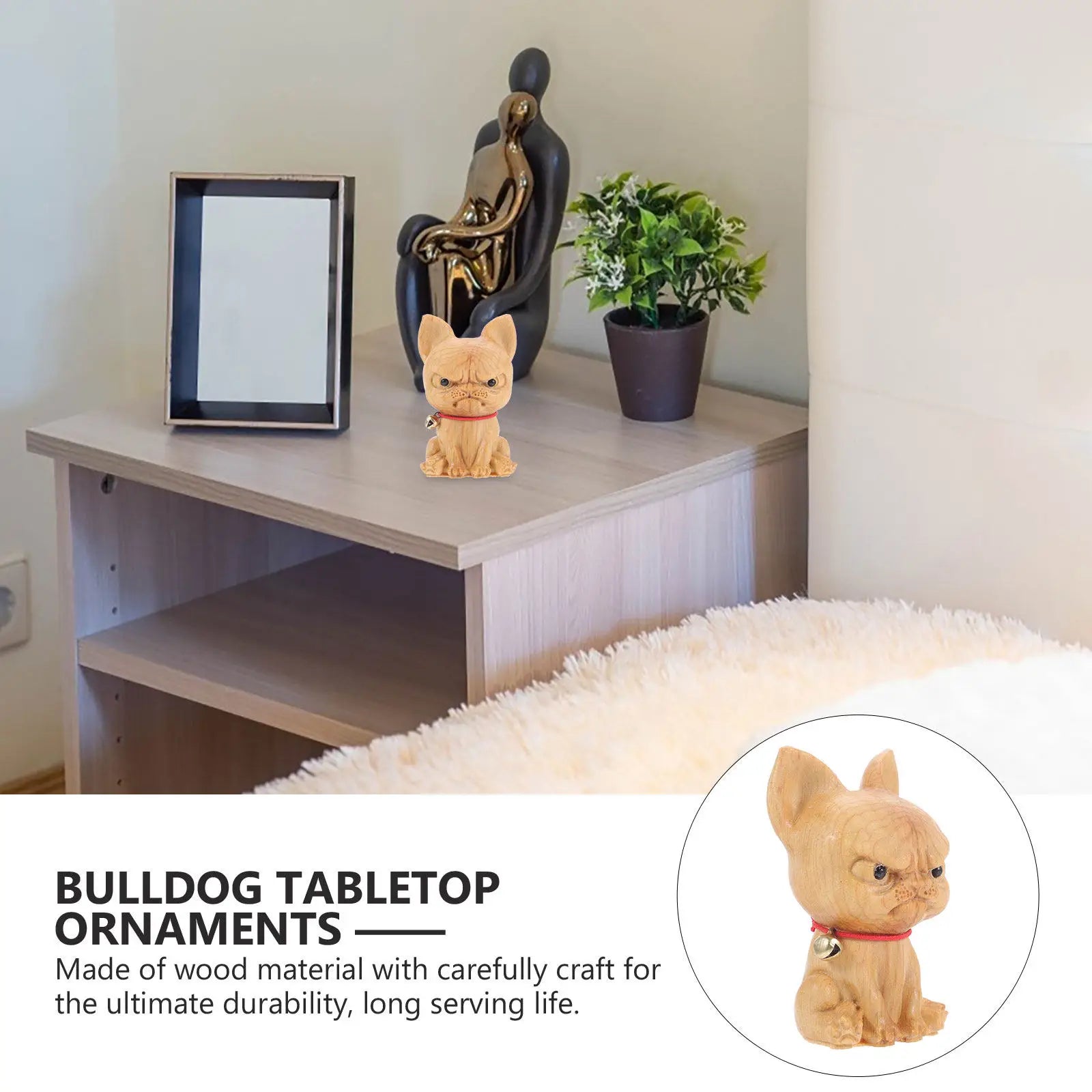 Natural Cedar Wood Carving Animal Statue Bull Terrier Ornament Living
