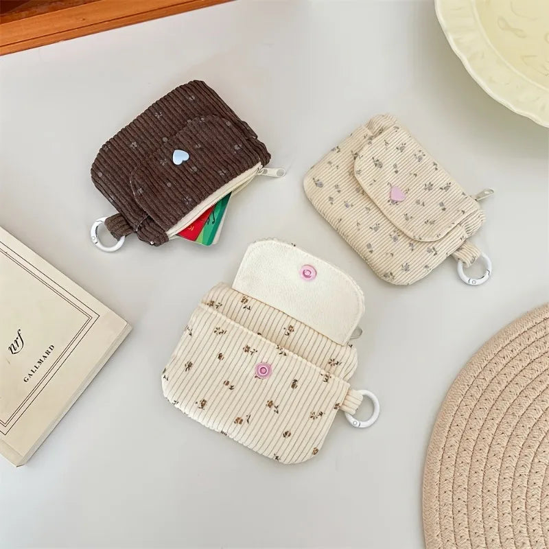 Corduroy Coin Purse Women's Wallet Zipper Card Holder Bank ID Bag