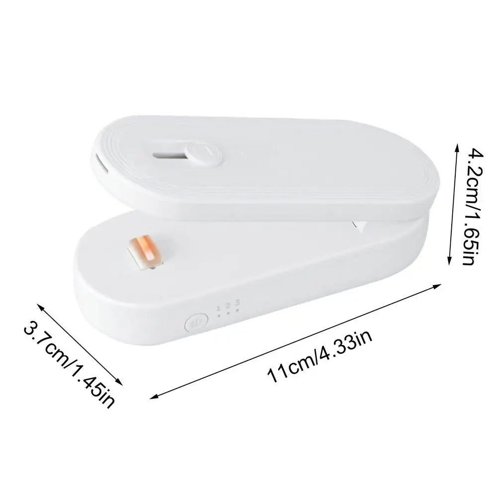 Chip Sealer Rechargeable Food Saver Kitchen Machine Snack Bag Sealer With Cutter And Magnet For Home Pantry Travel Camping Meal Zpaxo China Mainland White