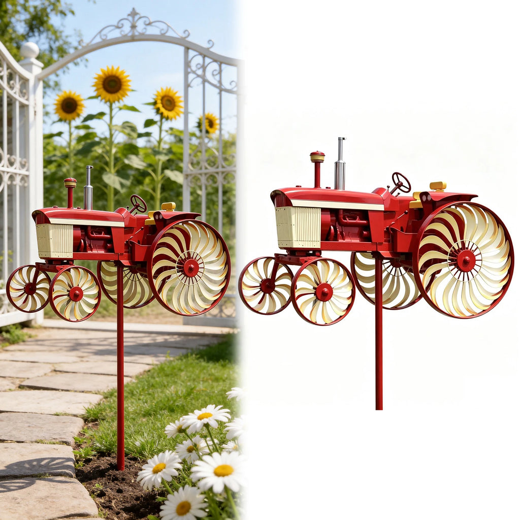 Outdoor Tractor Wind Spinner Rotating Wheels Decorative Windmill