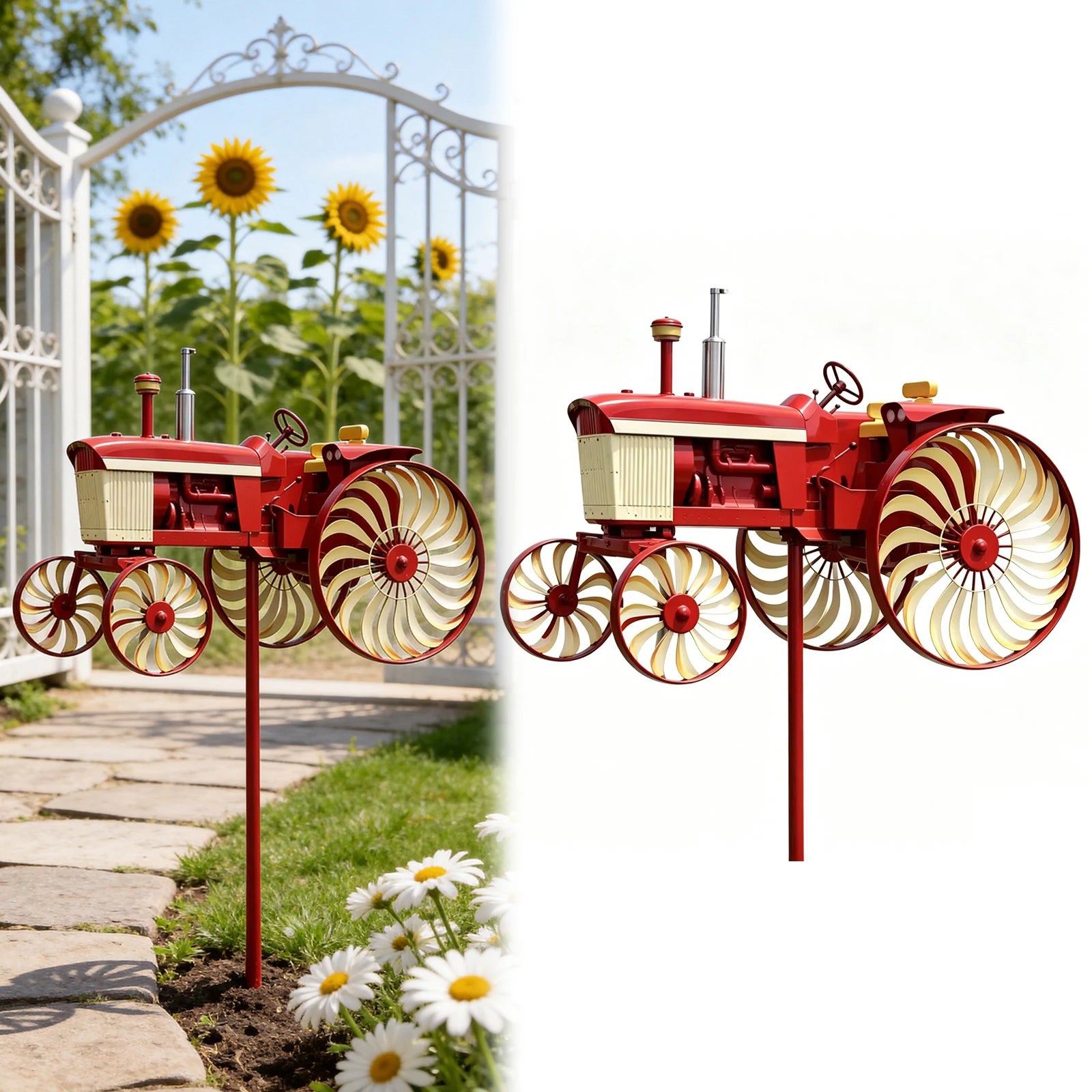 Outdoor Tractor Wind Spinner Rotating Wheels Decorative Windmill