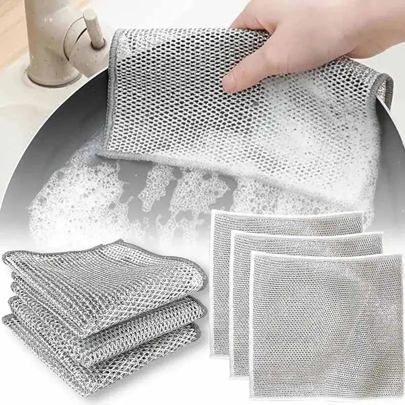 Double-Sided Steel Wire Scrubbing Cloths | Dish & Pot Cleaner