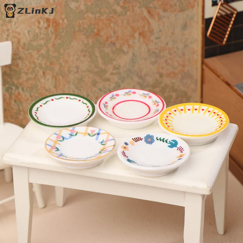 ▶5PCS 1:12 Dollhouse Mini Plates Dishes Model Dollhouse Simulation Kitchen Decoration Dolls House Accessories Pretend Play Toys Zpaxo