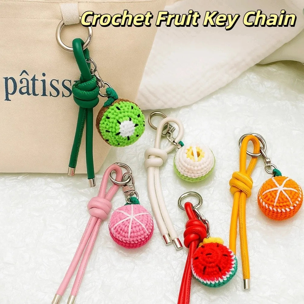 Handmade Knitted Fruit Keychain Fresh Cute Cartoon Crochet Fruit Key Chain Watermelon Kiwifruit Weaved Keyring Zpaxo