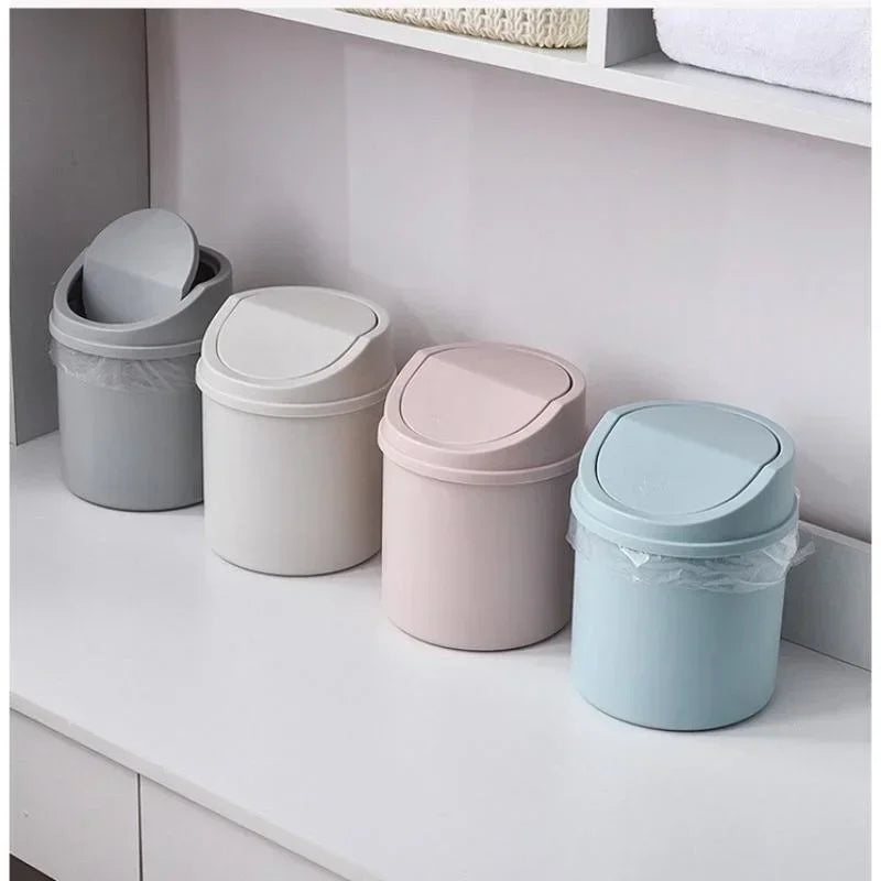 Portable Mini Desktop Trash Can Tube Design With Cover Waterproof Bedroom Office Workspace Garbage Storage Box Zpaxo