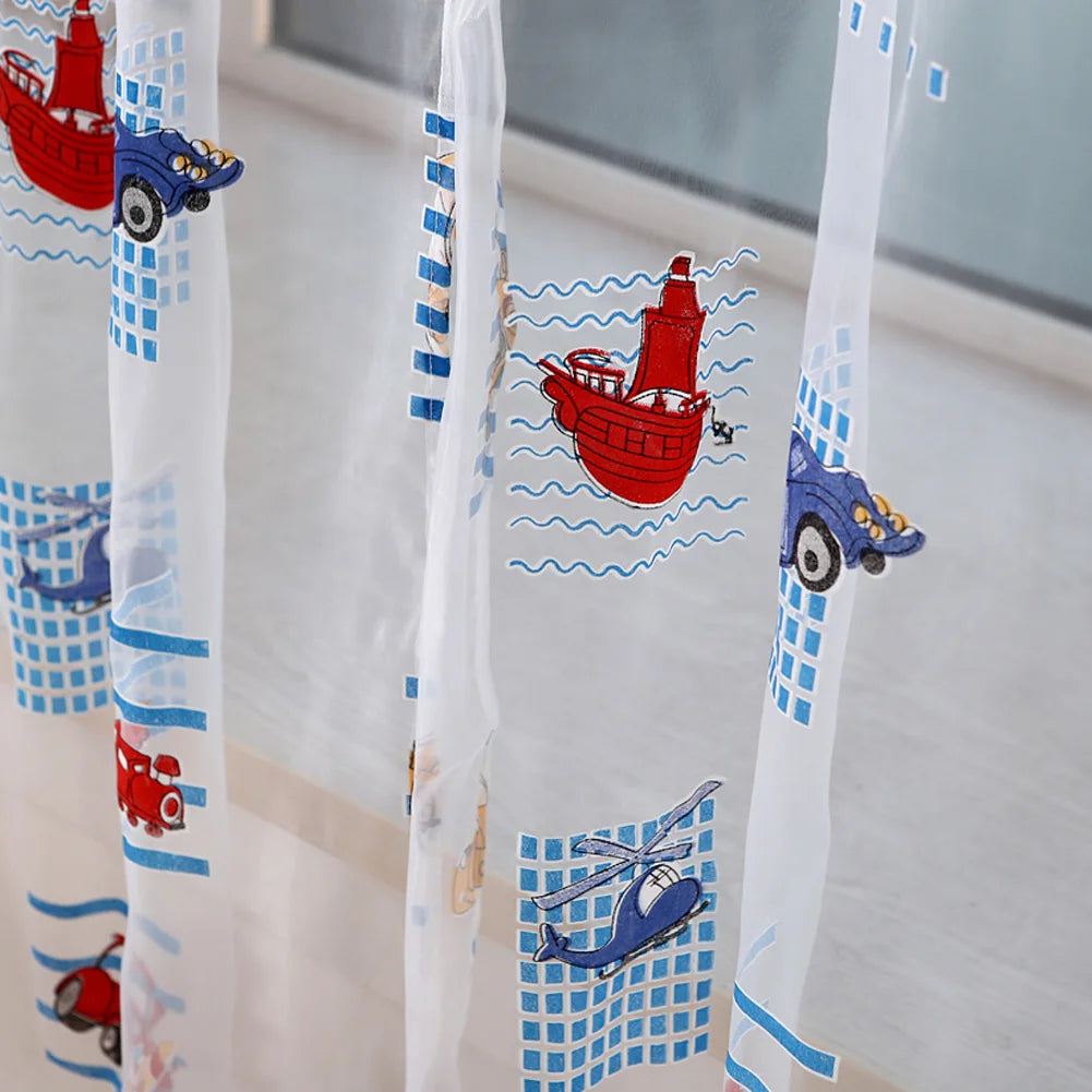 Kids Car Pattern Tulle Sheer Drape Decorative Articles Voile Panel Zpaxo