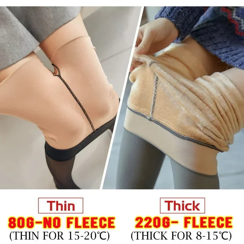 Women's Fleece Tights Ladies Warm Winter Tights Leggings Thick Fleece Panty Fake Translucent Pantyhose Thermal Stockings Woman Zpaxo
