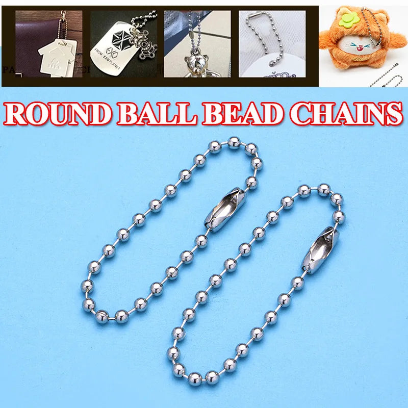 50/100/500pcs Round Ball Bead Chains Length Keychain Tag Bulk Chains with Connector for DIY Pendant Jewelry Bag Accessories Zpaxo