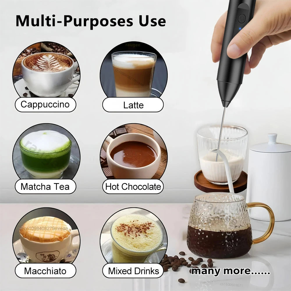 Milk Frother Electric Foamer Mini Coffee Whisk Mixer Rechargeable