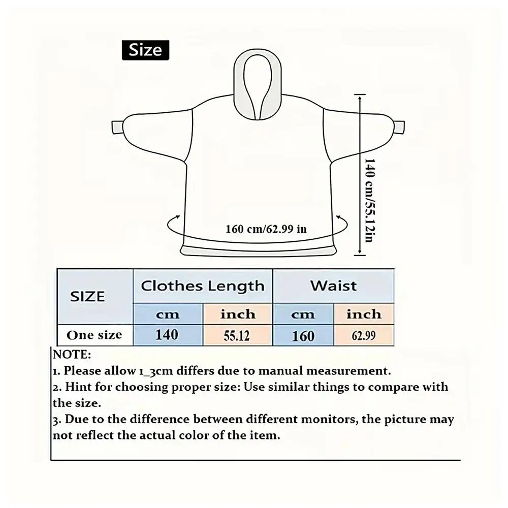 Hoodie Blanket Fleece Warm Pullover Pocket Winter Wearable Camping