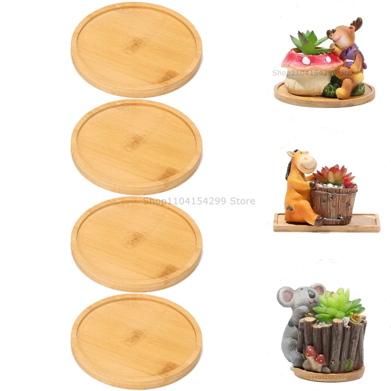 Flower Pot Trays Dish for Plant Vase Bamboo Tray Wooden Bottle Tray Bathroom Shampoo Shower Gel Organizer Jewelry Storage Tray Zpaxo Round-4pcs