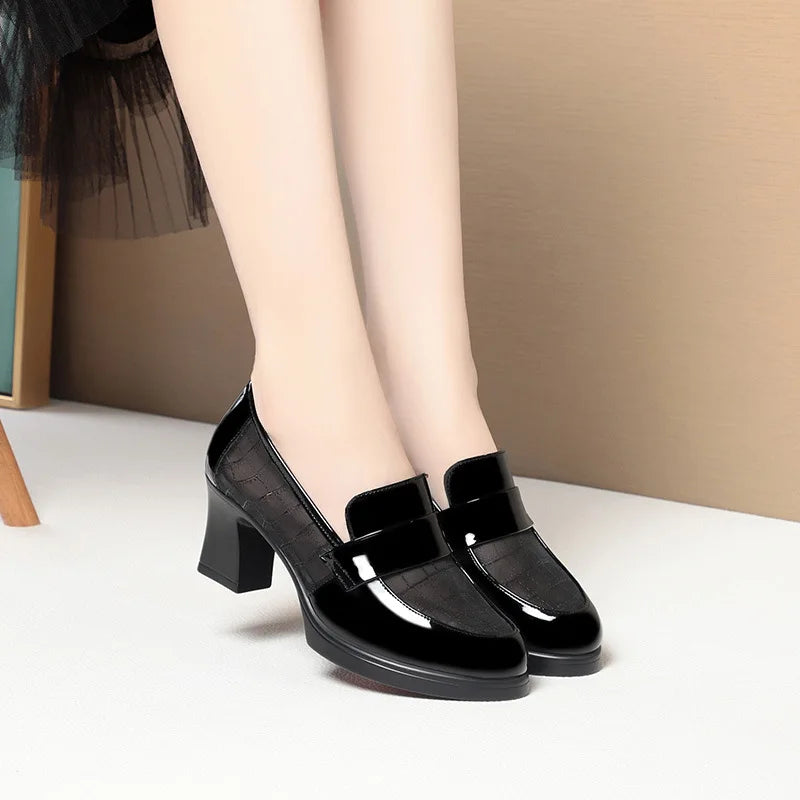 British Summer Single Shoes Heels Waterproof Platform Thick Heel Zpaxo