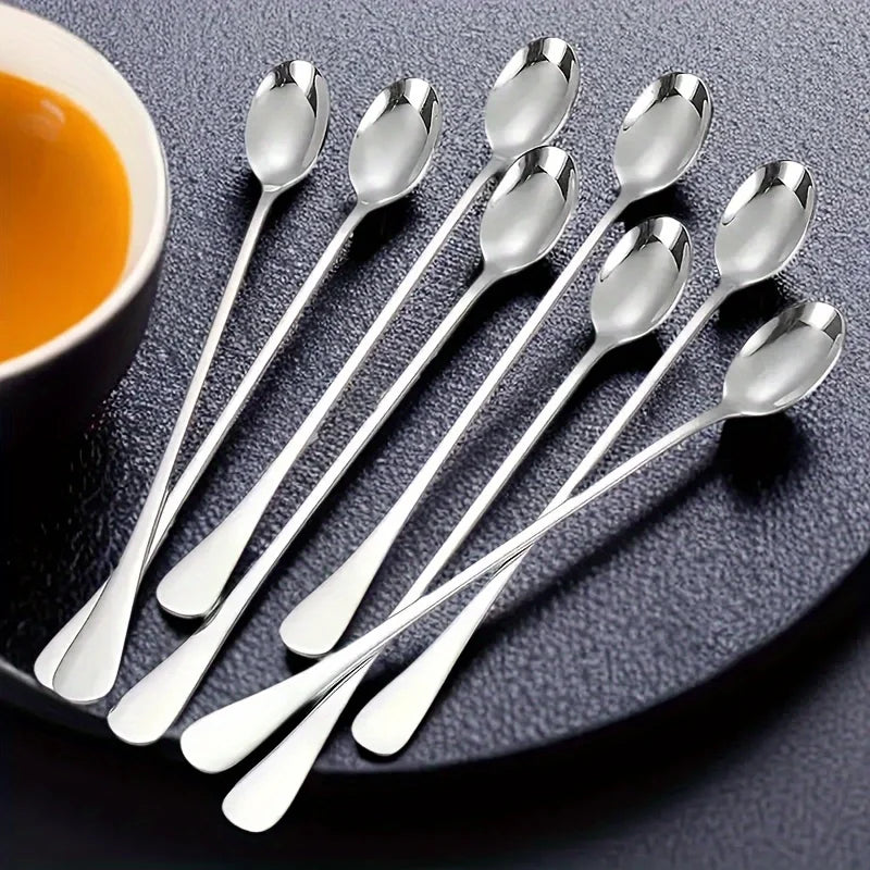 6Pcs Stainless Steel Long-Handled Ice Teaspoon, Coffee Spoon, Ice Cream Stirring Spoon, Dishwasher Safe, Kitchen Accessories, Tableware Set Zpaxo 6Pcs