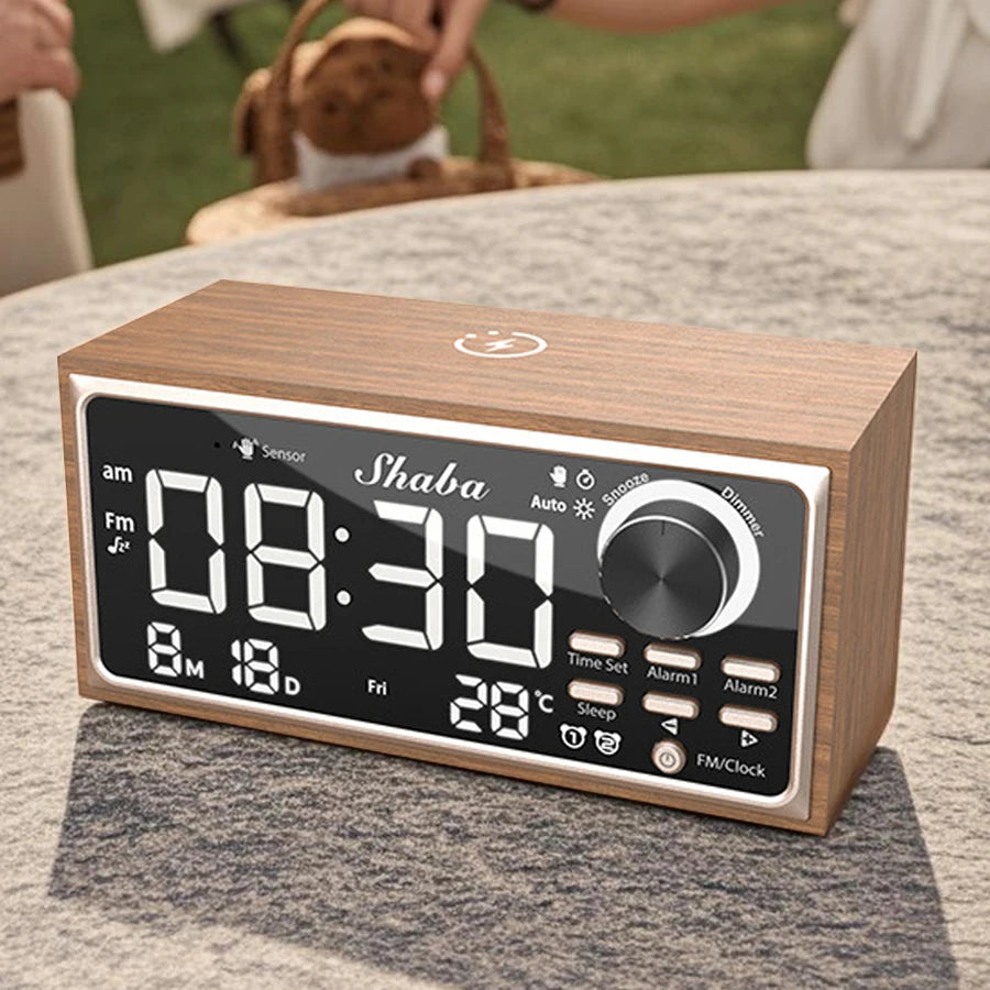 FM Retro Vintage Dual Alarm Clock Radio 15W Phone Fast Wireless