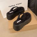 Wedge Outdoor Slippers Women's Summer Thick Bottom Flip Flops Outdoor High Waist Seaside Beach Leisure Flip Flops Suede Zpaxo black 35