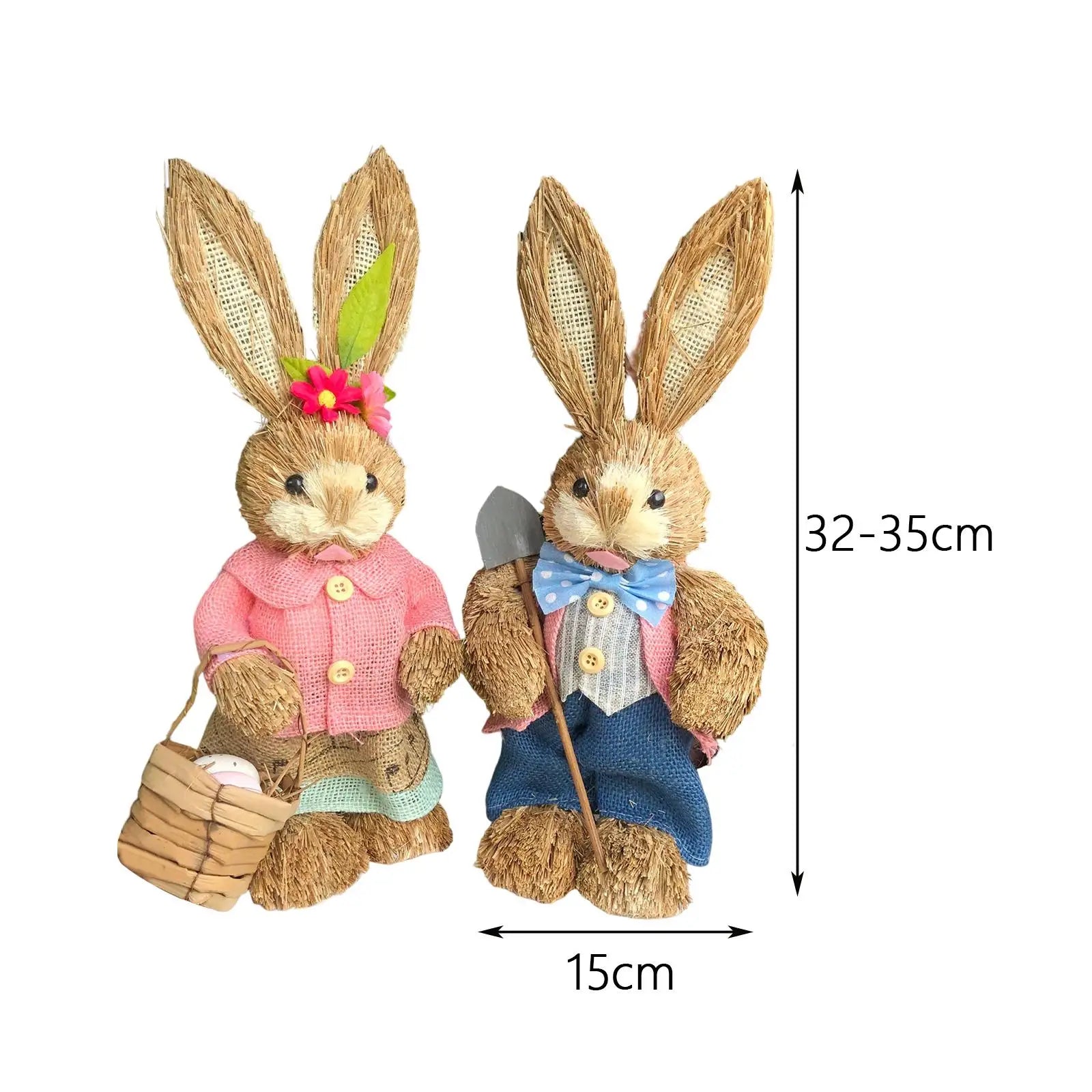 Cartoon 2Pcs Straw Easter Bunny Handmade 35cm Ornaments for Desktop, Windows, Shelves, Bedrooms Lovely Appearance Lifelike Zpaxo