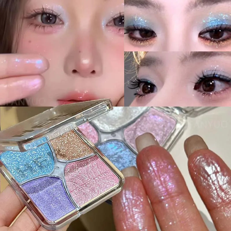 4-Color Face Highlighter Palette Natural Glow High Gloss Glitter Shimmer Baked Powder Long Lasting Contour Highlighter Makeup Zpaxo