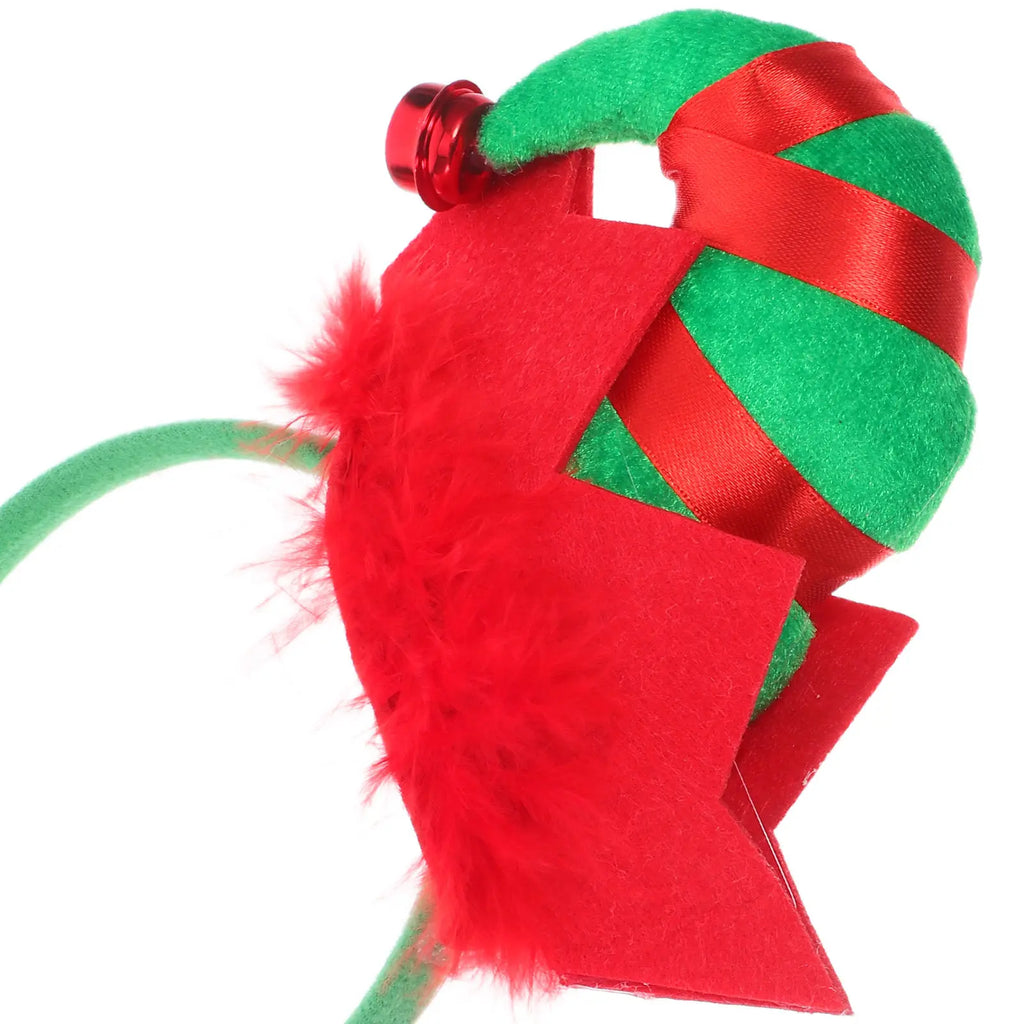 Clown Hat Headband Comfortable Green Striped Christmas Elf Xmas