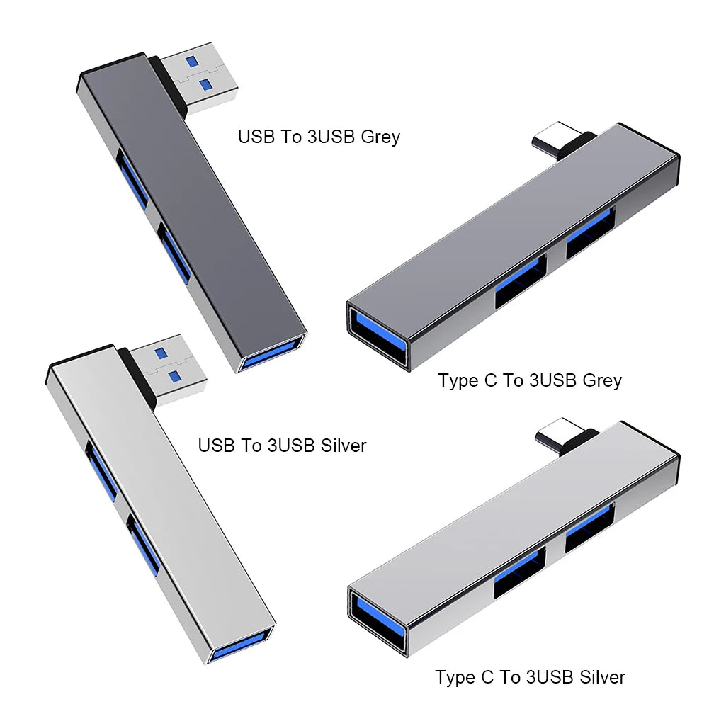 USB Hub 3 Ports Aluminum Port C Splitter Extender Adapter Laptop Zpaxo
