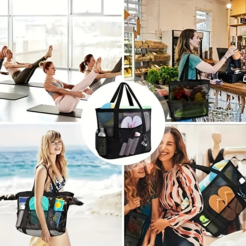 Large Capacity Mesh Beach Tote Bag Swimming Shower Fitness Travel
